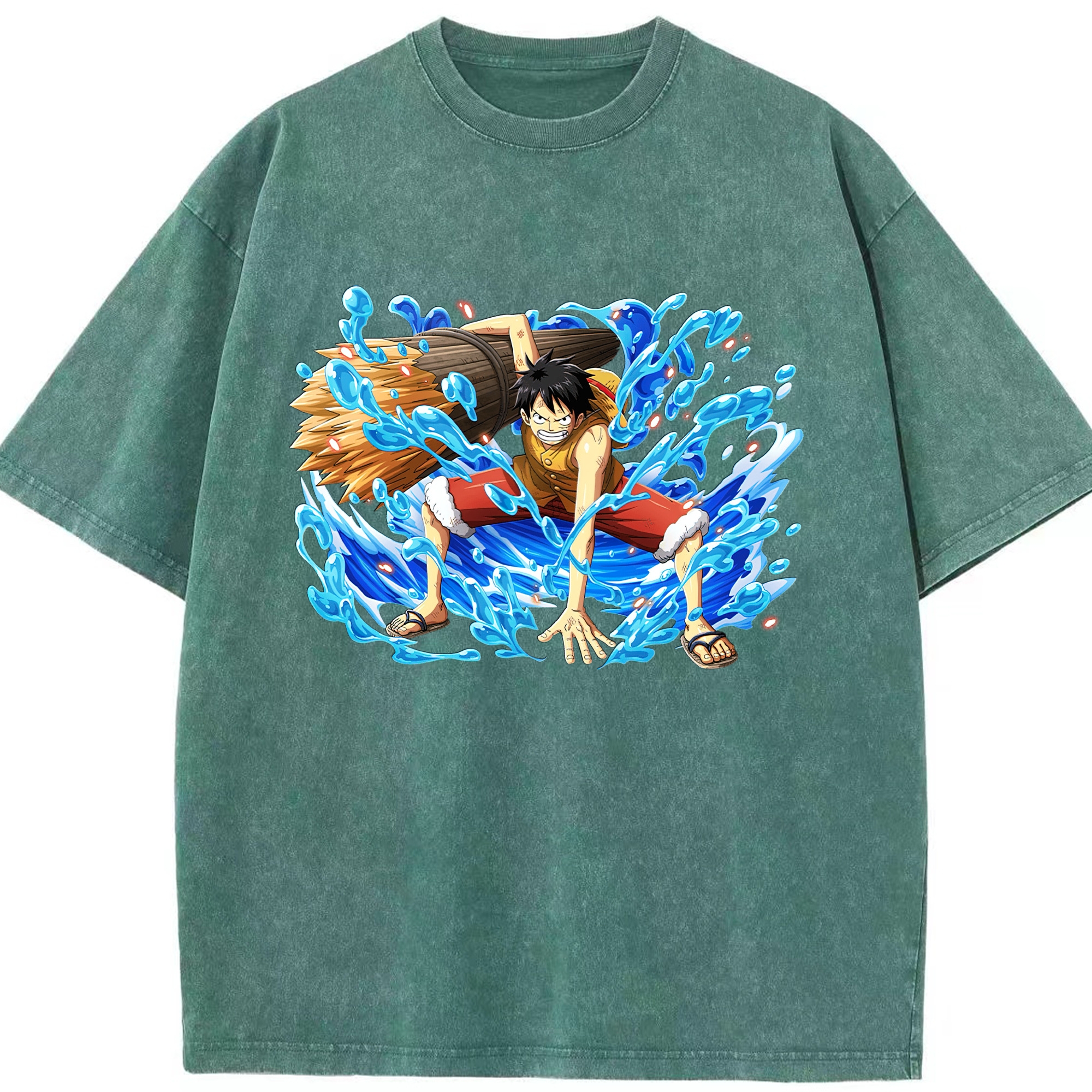 ワンピース モンキー・D・ルフィ ONE PIECE Monkey D. Luffy 綿100% ヴィンテージ風 半袖Tシャツ（フロントプリント）